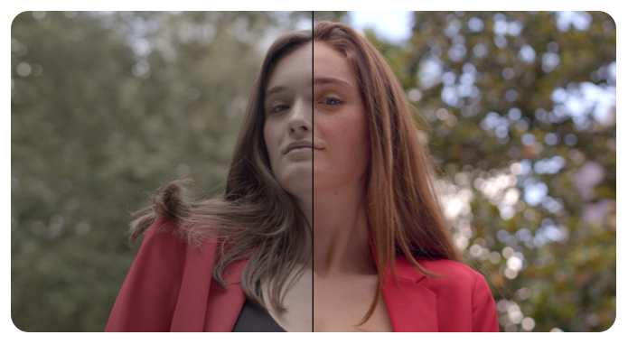 Half and half image showing before and after colour boost adjustments, Blackmagic Design DaVinci Resolve Micro Color Panel